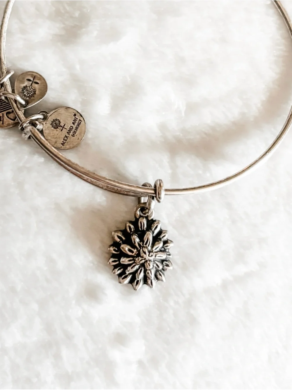 Alex and Ani Water Lily Charm Bangle Bracelet - Silver